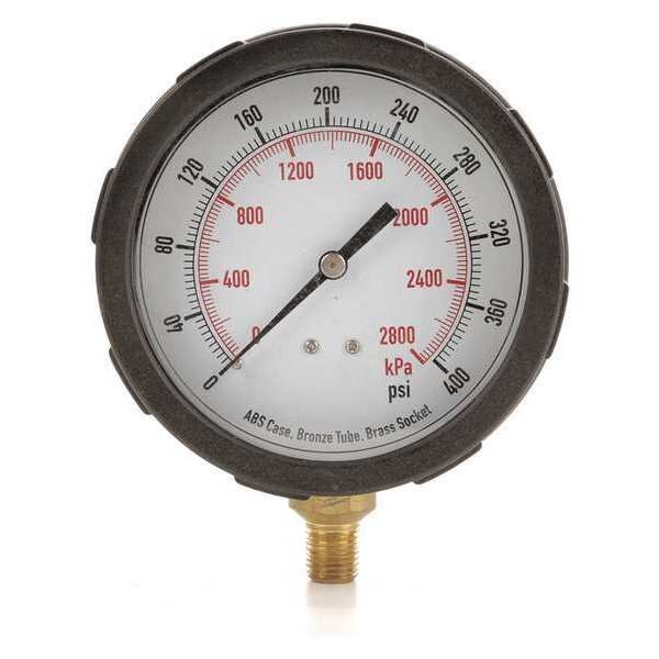 Pressure Gauge, 0 to 400 psi, 1/4 in MNPT, Plastic, Black