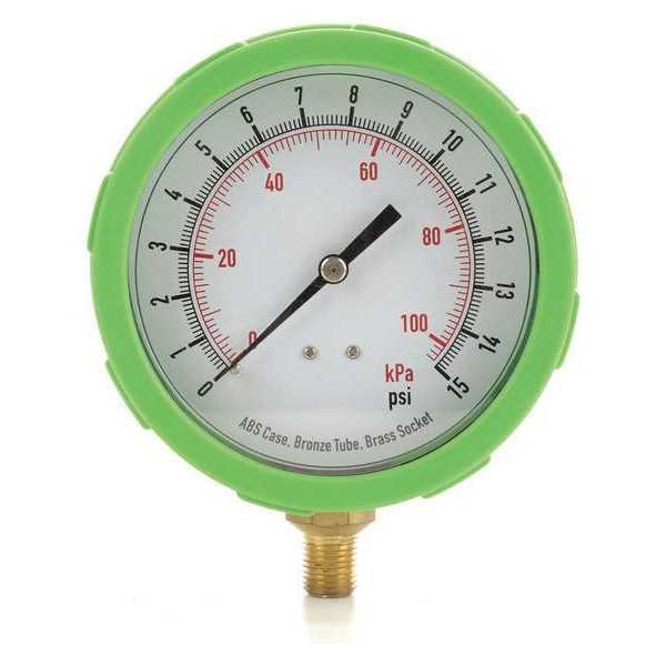 Pressure Gauge, 0 to 400 psi, 1/4 in MNPT, Plastic, Green