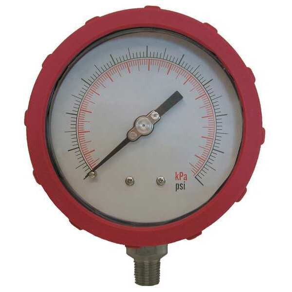 Pressure Gauge, 0 to 300 psi, 1/4 in MNPT, Plastic, Red