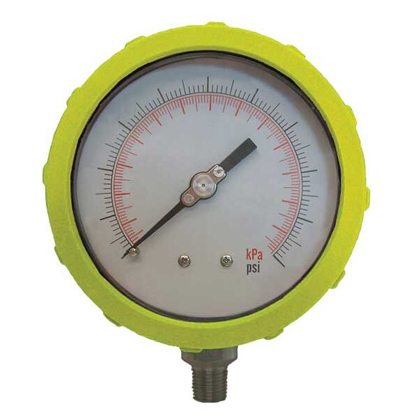Pressure Gauge, 0 to 60 psi, 1/4 in MNPT, Plastic, Yellow