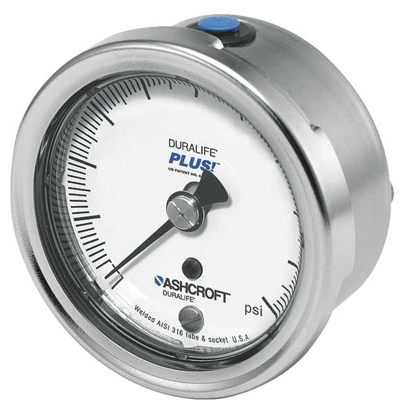 Pressure Gauge, 0 to 1000 psi, 1/4 in MNPT, Stainless Steel, Silver