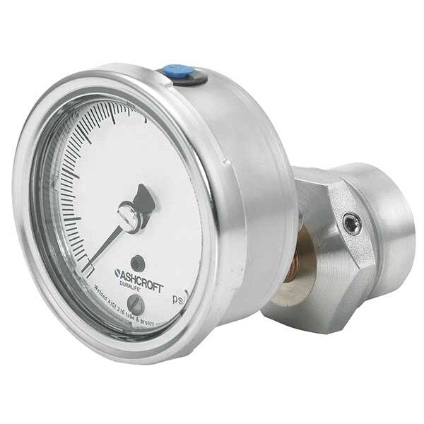 Pressure Gauge, 0 to 600 psi, 1/4 in MNPT, Stainless Steel, Silver