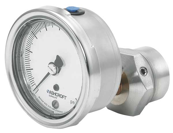 Compound Gauge, -30 to 0 to 30 in Hg/psi, 1/4 in MNPT, Stainless Steel, Silver