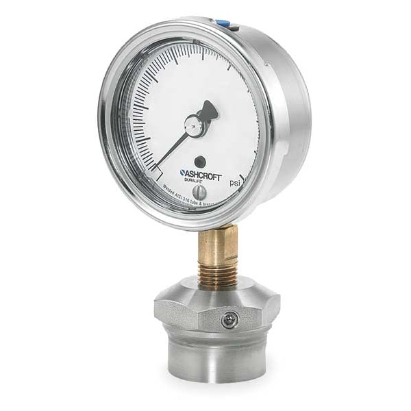 Pressure Gauge, 0 to 200 psi, 1/4 in MNPT, Stainless Steel, Silver