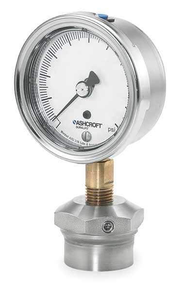 Pressure Gauge, 0 to 600 psi, 1/4 in MNPT, Stainless Steel, Silver