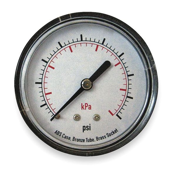 Pressure Gauge, 0 to 600 psi, 1/4 in BSPT, Plastic, Black