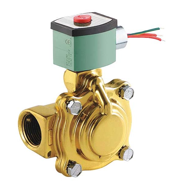 120V AC Brass Solenoid Valve, Normally Closed, 1 in Pipe Size