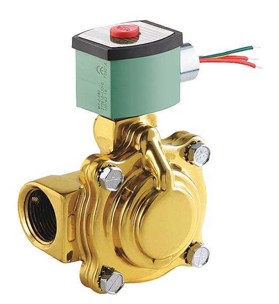 120V AC Brass Solenoid Valve, Normally Closed, 1 in Pipe Size