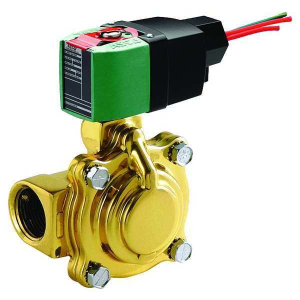 100 to 240V AC/DC Brass Solenoid Valve, Normally Closed, 1 1/4 in Pipe Size