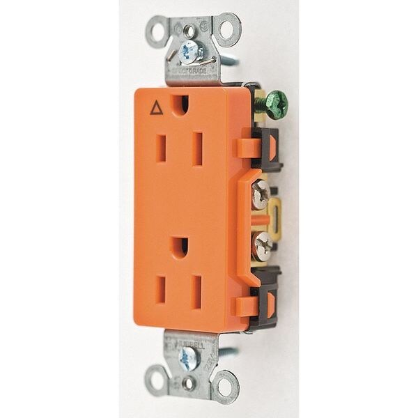 Receptacle, 15 A Amps, 125V AC, Flush Mount, Decorator Duplex Outlet, 5-15R, Orange