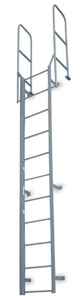 19 ft 8 in Fixed Ladder, Steel, 17 Steps, Forward Exit, Gray Powder Coated Finish