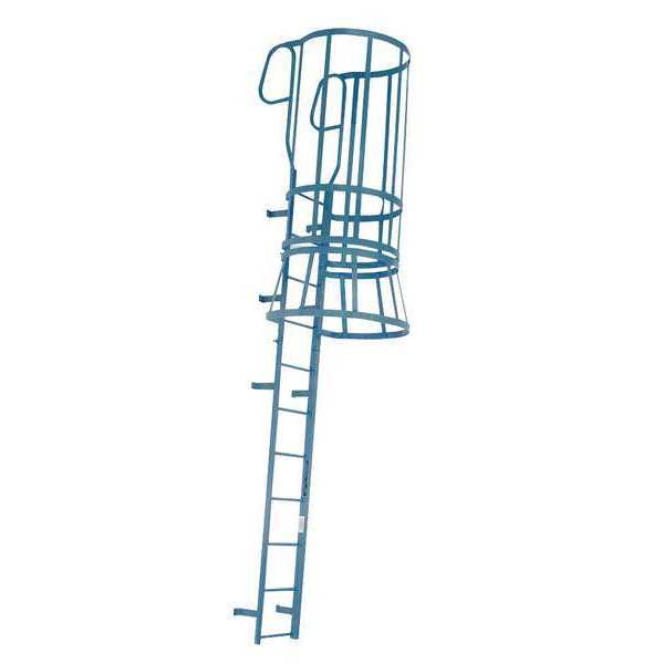 18 ft 8 in Fixed Ladder with Safety Cage, Steel, 16 Steps, Forward Exit, Powder Coated Finish