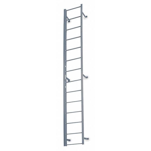 9 ft 3 in Fixed Ladder, Steel, 10 Steps, Side Step Exit, Powder Coated Finish