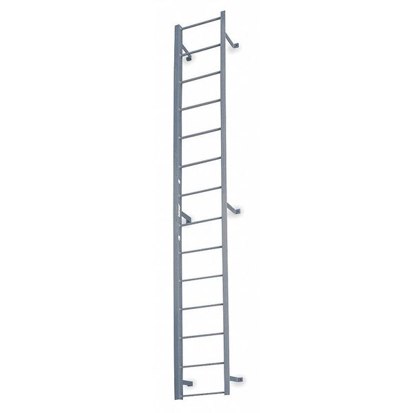 16 ft 3 in Fixed Ladder, Steel, 17 Steps, Side Step Exit, Powder Coated Finish