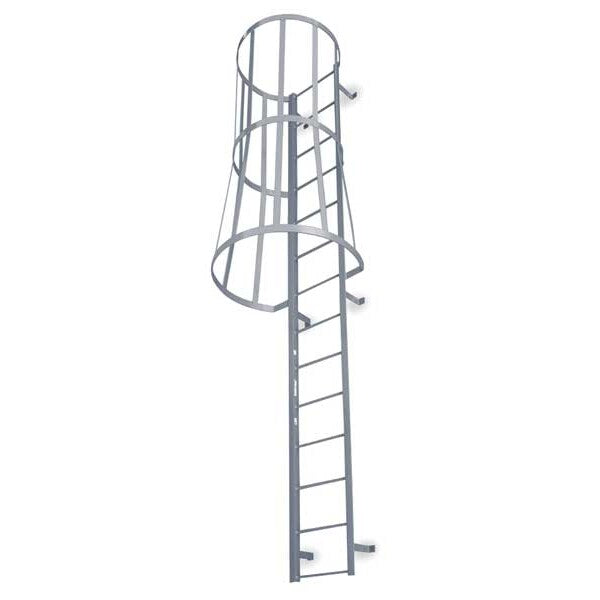 20 ft 3 in Fixed Ladder with Safety Cage, Steel, 21 Steps, Top Exit, Powder Coated Finish
