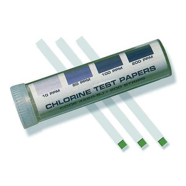 Test Stips, Chlorine, 0 to 200 PPM, PK200