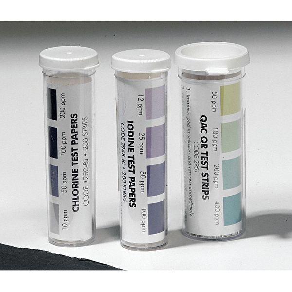 Test Stips, Chlorine, 0 to 200 PPM, PK200