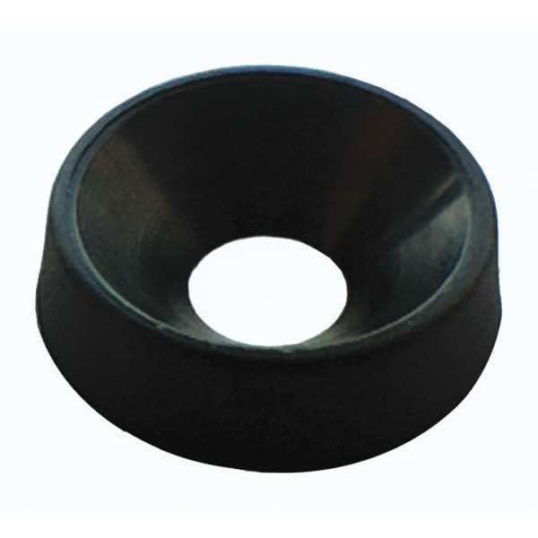 Countersunk Washer, Fits Bolt Size #8 Nylon, Black Finish, 20 PK