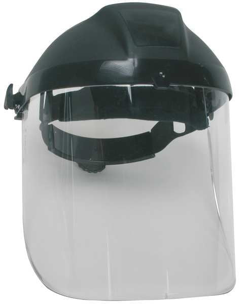 Ratchet Faceshield Assembly, Clear Visor, Uncoated, Polycarbonate, 9 in Visor Height, Black