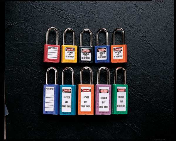 Zenex Thermoplastic Safety Padlock, 1-1/2 in Wide with 1-1/2 in Shackle, Blue
