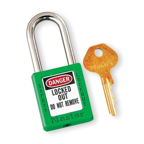 Zenex Thermoplastic Safety Padlock, 1-1/2 in Wide with 1-1/2 in Shackle, Green