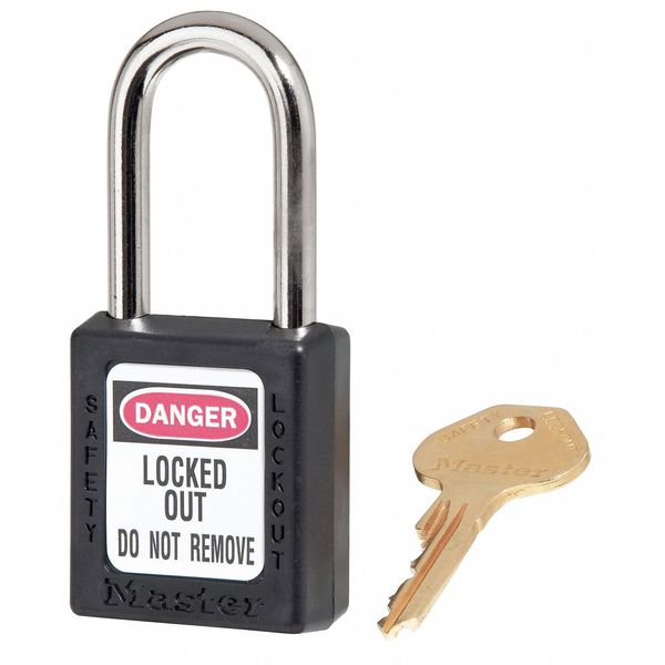 Zenex Thermoplastic Safety Padlock, 1-1/2 in Wide with 1-1/2 in Shackle, Black
