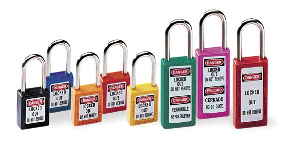 Zenex Thermoplastic Safety Padlock, 1-1/2 in Wide with 1-1/2 in Shackle, Blue