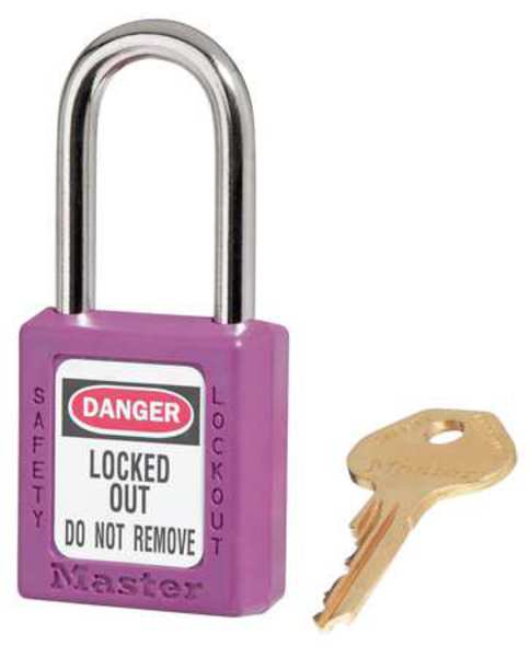 Zenex Thermoplastic Safety Padlock, 1-1/2 in Wide with 1-1/2 in Tall Shackle, Purple