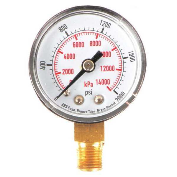 Pressure Gauge, 0 to 2000 psi, 1/8 in MNPT, Plastic, Black