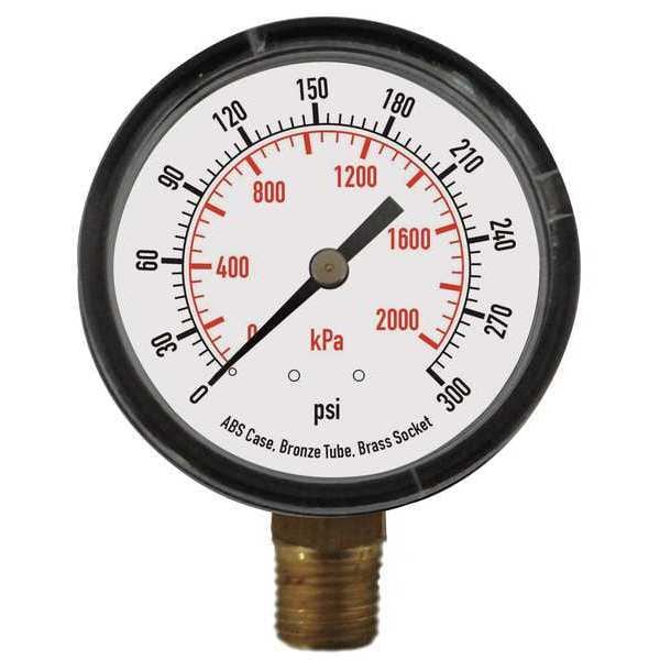 Pressure Gauge, 0 to 300 psi, 1/8 in MNPT, Plastic, Black