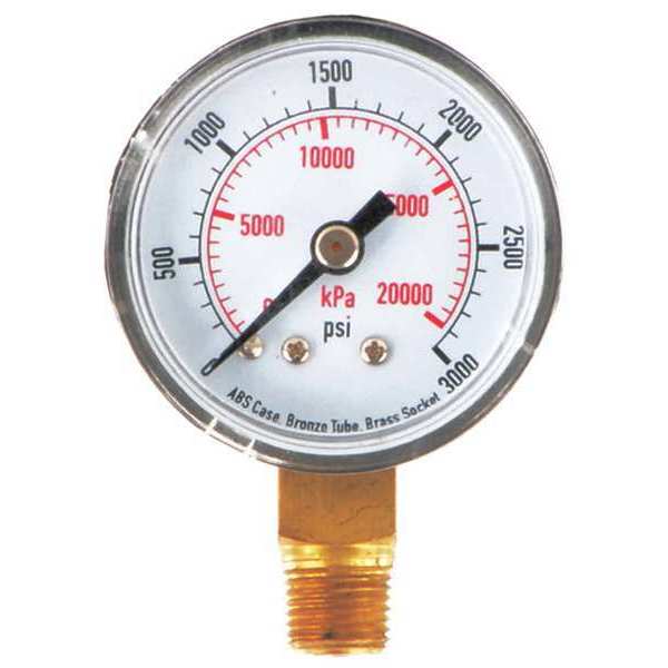 Pressure Gauge, 0 to 3000 psi, 1/8 in MNPT, Plastic, Black