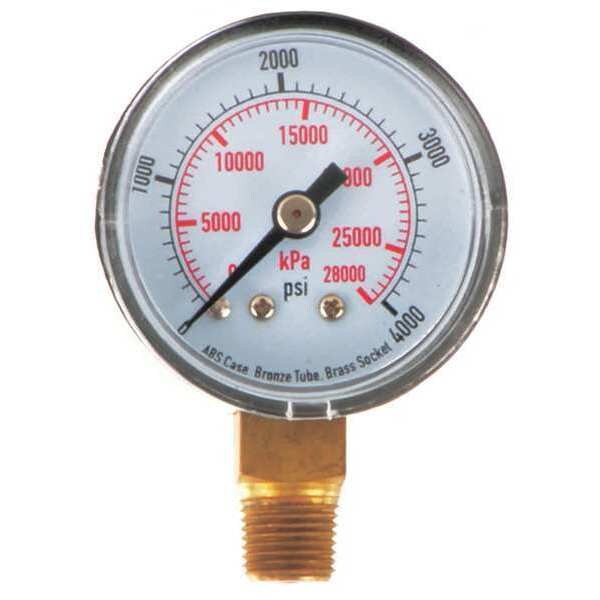 Pressure Gauge, 0 to 4000 psi, 1/8 in MNPT, Plastic, Black