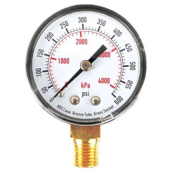 Pressure Gauge, 0 to 600 psi, 1/4 in MNPT, Plastic, Black