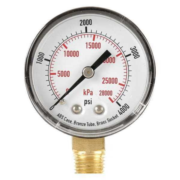 Pressure Gauge, 0 to 4000 psi, 1/4 in MNPT, Plastic, Black