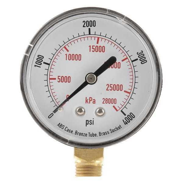 Pressure Gauge, 0 to 4000 psi, 1/4 in MNPT, Plastic, Black