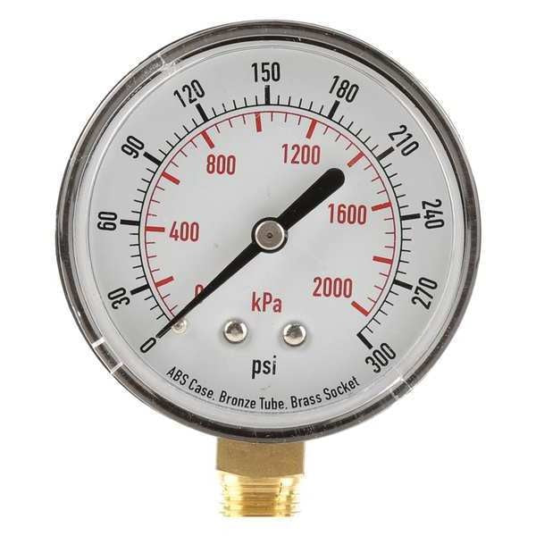 Pressure Gauge, 0 to 300 psi, 1/4 in MNPT, Plastic, Black