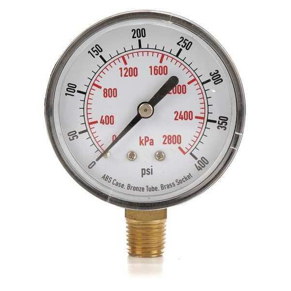 Pressure Gauge, 0 to 400 psi, 1/4 in MNPT, Plastic, Black