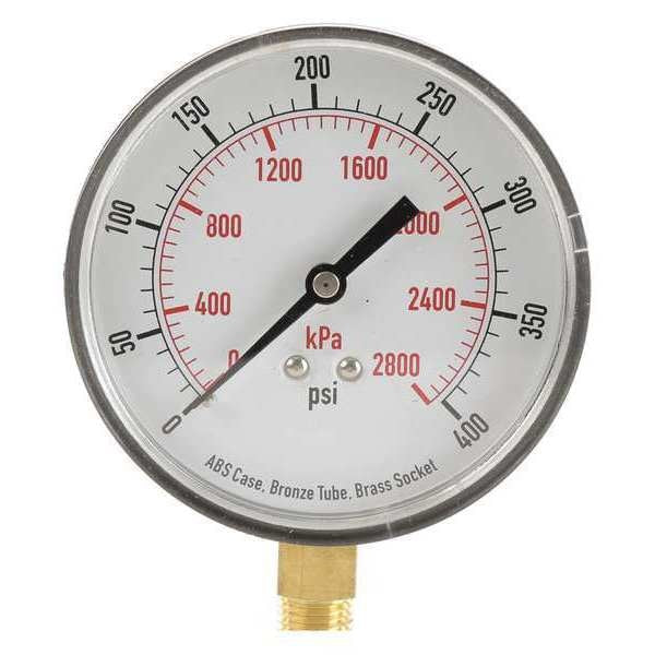 Pressure Gauge, 0 to 400 psi, 1/4 in MNPT, Plastic, Black