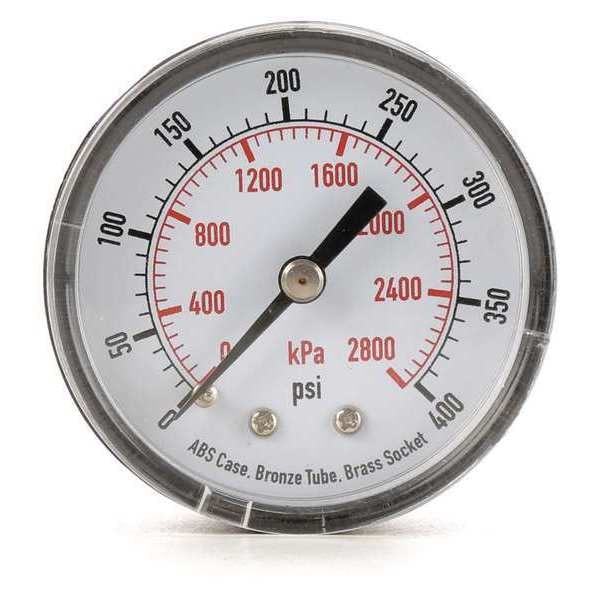 Pressure Gauge, Commercial, 0 to 200 psi, 1 1/2 in Dial, 1/8 in MNPT, Plastic, Black
