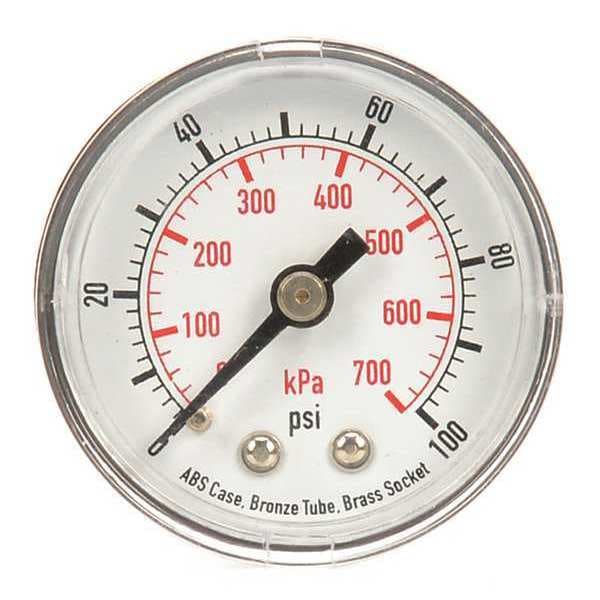 Pressure Gauge, Commercial, 0 to 100 psi, 1 1/2 in Dial, 1/8 in MNPT, Plastic, Black