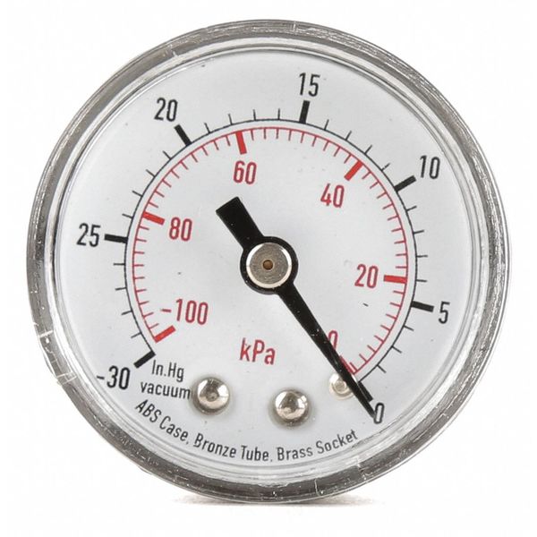 Pressure Gauge, 0 to 100 psi, 1/4 in MNPT, Plastic, Black