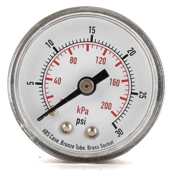 Pressure Gauge, Commercial, 0 to 60 psi, 1 1/2 in Dial, 1/8 in MNPT, Plastic, Black