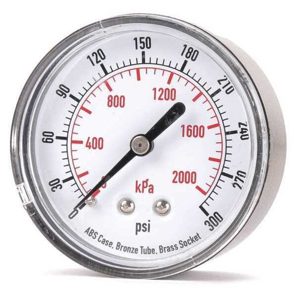 Pressure Gauge, 0 to 300 psi, 1/4 in MNPT, Plastic, Black