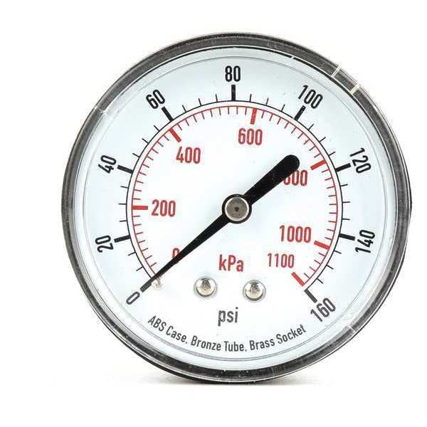 Pressure Gauge, 0 to 160 psi, 1/4 in MNPT, Plastic, Black