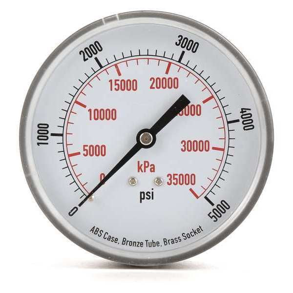 Pressure Gauge, 0 to 5000 psi, 1/4 in MNPT, Plastic, Black