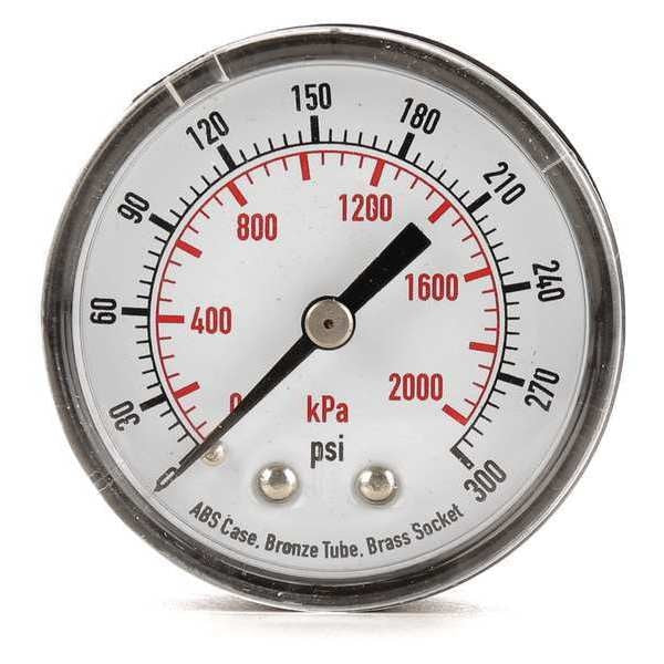 Pressure Gauge, 0 to 300 psi, 1/4 in MNPT, Plastic, Black