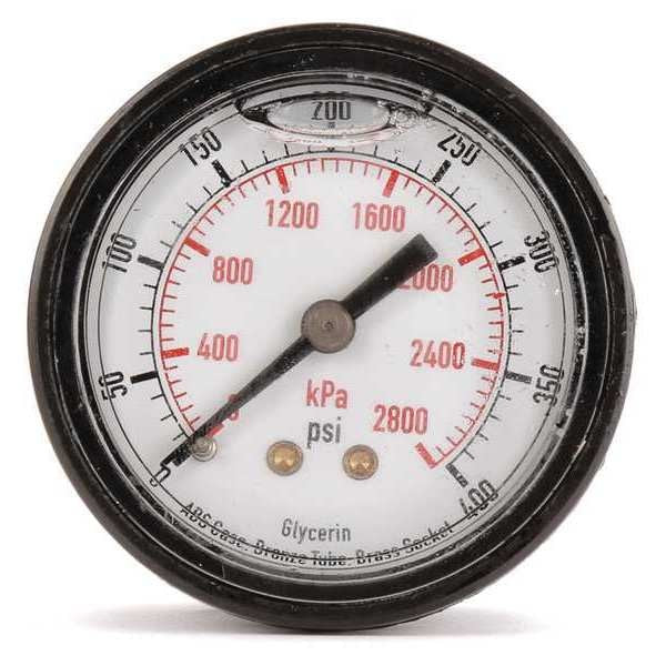Pressure Gauge, 0 to 30 psi, 1/4 in MNPT, Plastic, Black