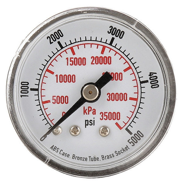 Pressure Gauge, Commercial, 0 to 5000 psi, 1 1/2 in Dial, 1/8 in MNPT, Plastic, Black
