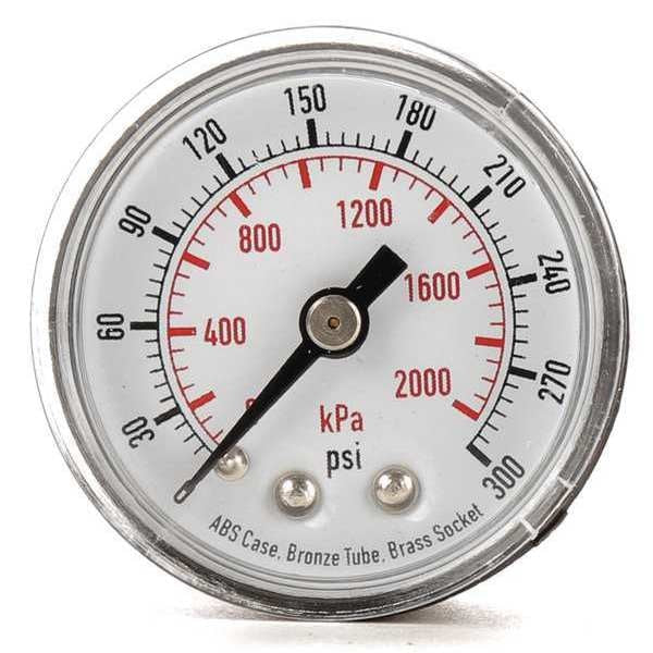 Pressure Gauge, Commercial, 0 to 300 psi, 1 1/2 in Dial, 1/8 in MNPT, Plastic, Black