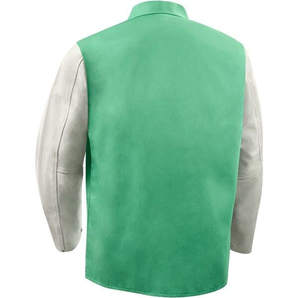 Flame Resistant Jacket w/Leather Sleeves, Green/Gray, M
